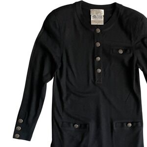 CHAR Wool Mini Dress Button‎ Front Long Sleeve Vintage Chic Black Size 8